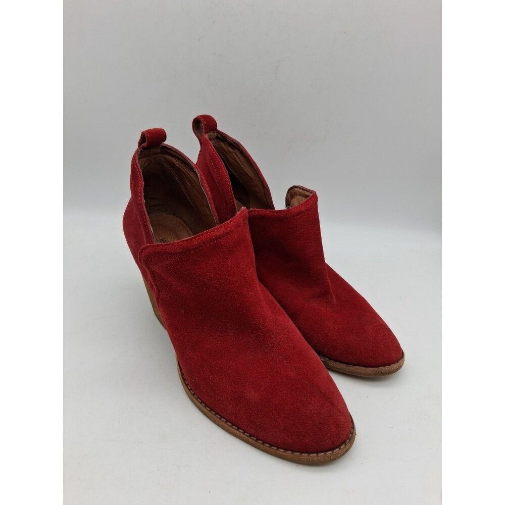 Jeffrey Campbell Rosalee Ankle Boots Red Suede Stacked Heel Booties Women's 9.5